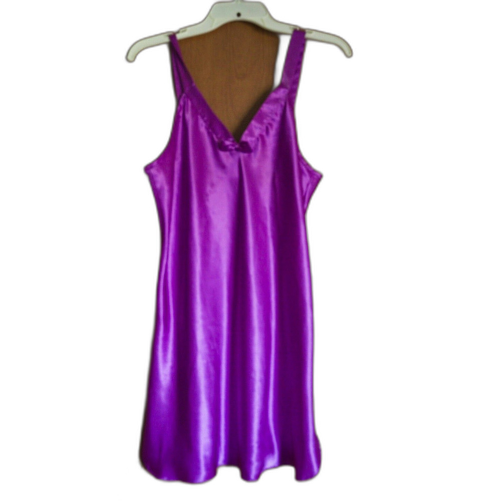 Vintage 90s California Dynasty Purple Satin Chemise Slip Nightgown Size Small